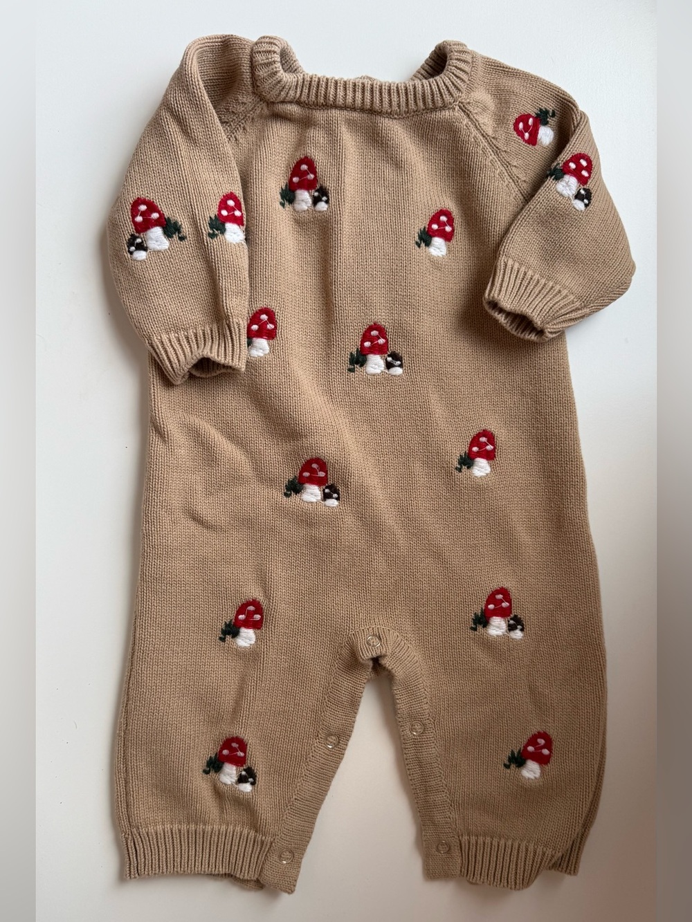 Kids Mushroom Knit One-Piece Romper - Beige